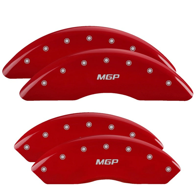 Load image into Gallery viewer, MGP 4 Caliper Covers Engraved Front &amp; Rear GMC Red finish silver ch
