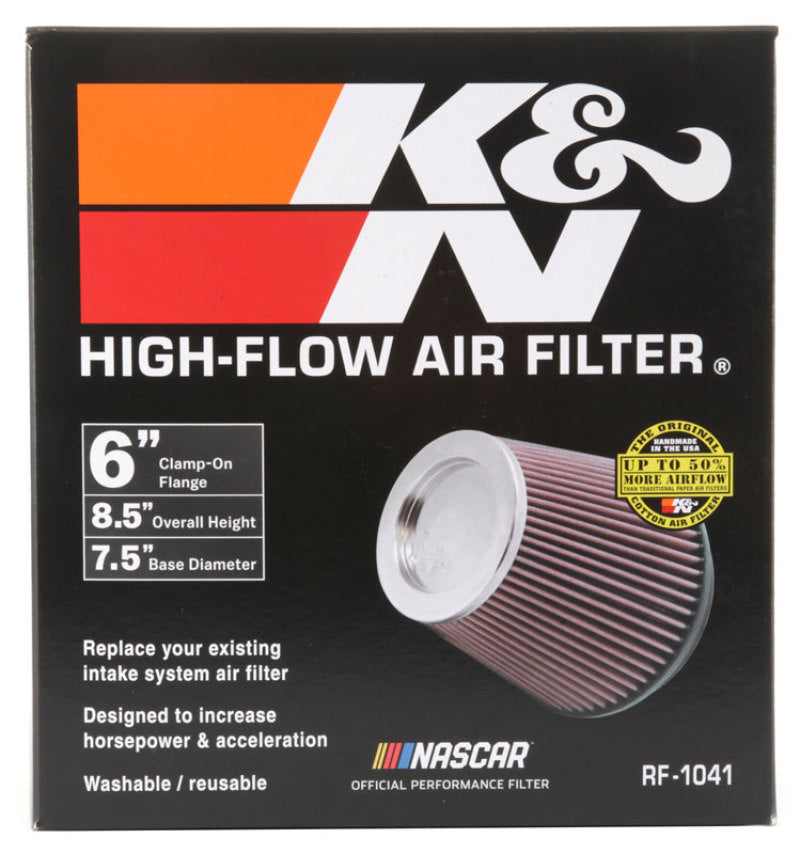 Load image into Gallery viewer, K&amp;N Round Tapered Universal Air Filter 6 inch Flange 7 1/2 inch Base 5 inch Top 7 1/2 inch Height
