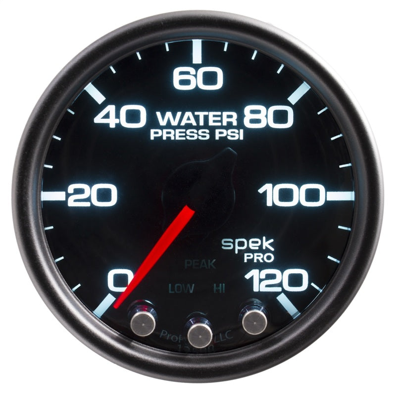 Load image into Gallery viewer, Autometer Spek-Pro Gauge Water Press 2 1/16in 120psi Stepper Motor W/Peak &amp; Warn Blk/Smoke/Blk
