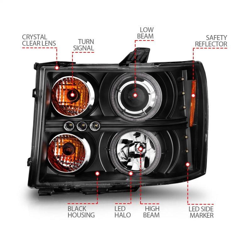 Load image into Gallery viewer, ANZO 2007-2013 Gmc Sierra 1500 Projector Headlights w/ Halo Black
