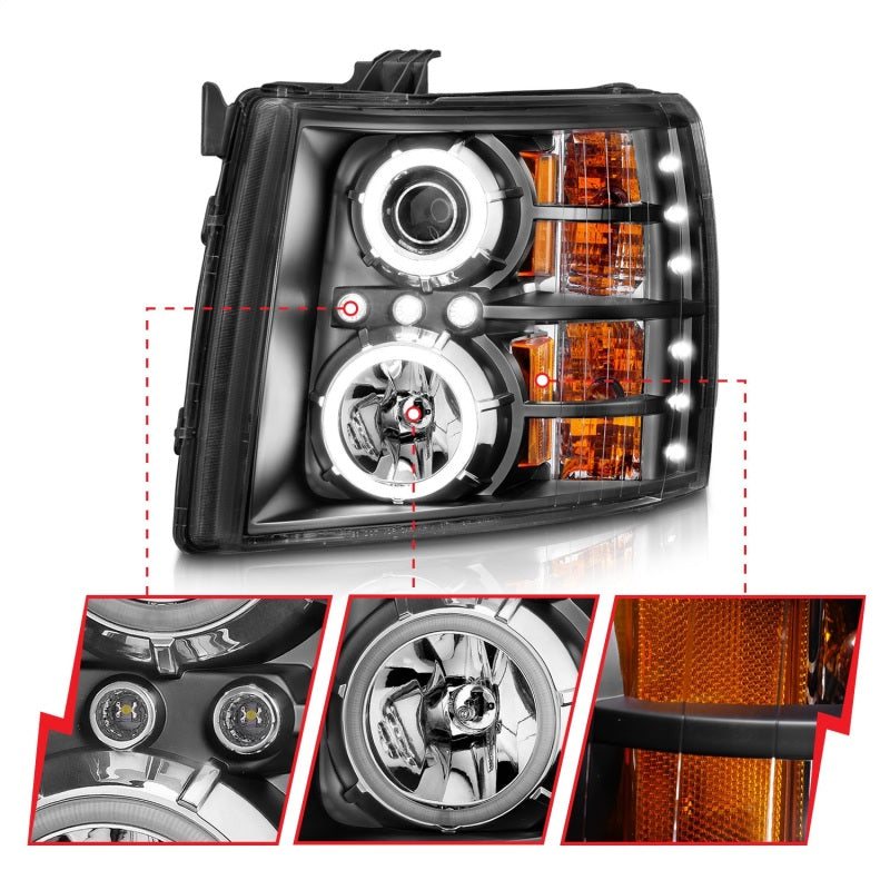 Load image into Gallery viewer, ANZO 2007-2013 Chevrolet Silverado 1500 Projector Headlights w/ Halo Black
