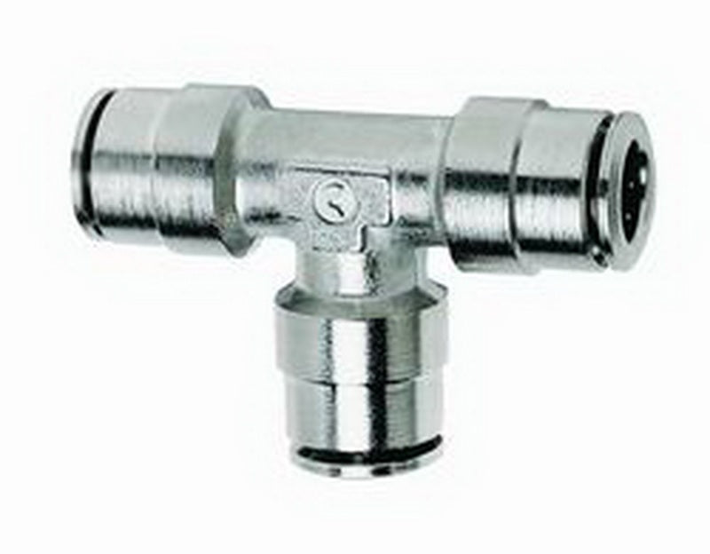 Load image into Gallery viewer, Firestone Union Tee 1/4in. Nickel Push-Lock Air Fitting - 25 Pack (WR17603025)
