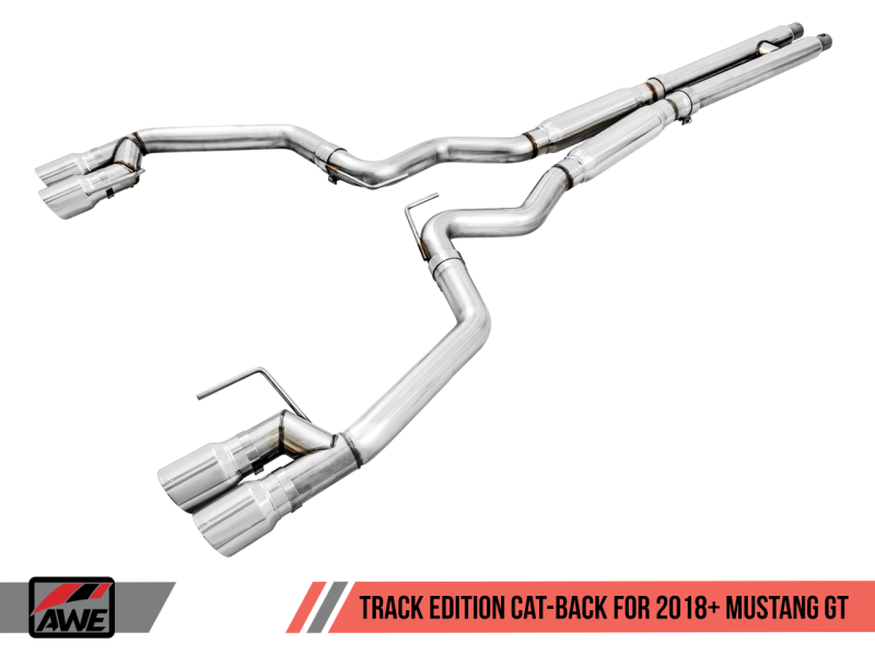 Load image into Gallery viewer, AWE Tuning 2018+ Ford Mustang GT (S550) Cat-back Exhaust - Track Edition (Quad Chrome Silver Tips)

