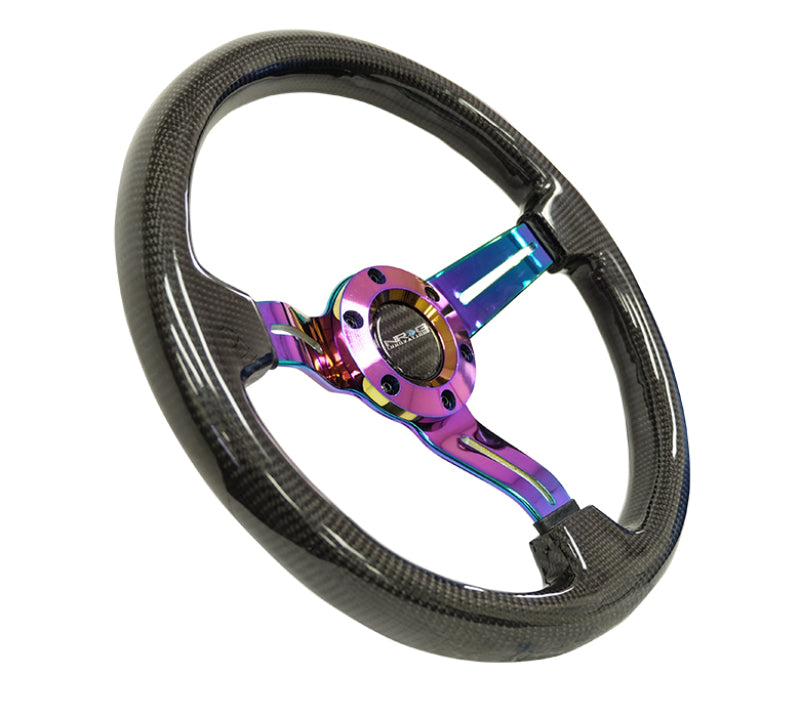 Load image into Gallery viewer, NRG Carbon Fiber Steering Wheel (350mm / 1.5in. Deep) Neochrome 3-Spoke Design w/Slit Cuts
