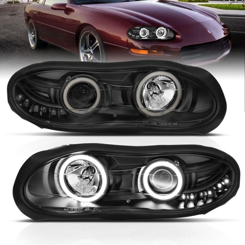 Load image into Gallery viewer, ANZO 1998-2002 Chevrolet Camaro Projector Headlights w/ Halo Black
