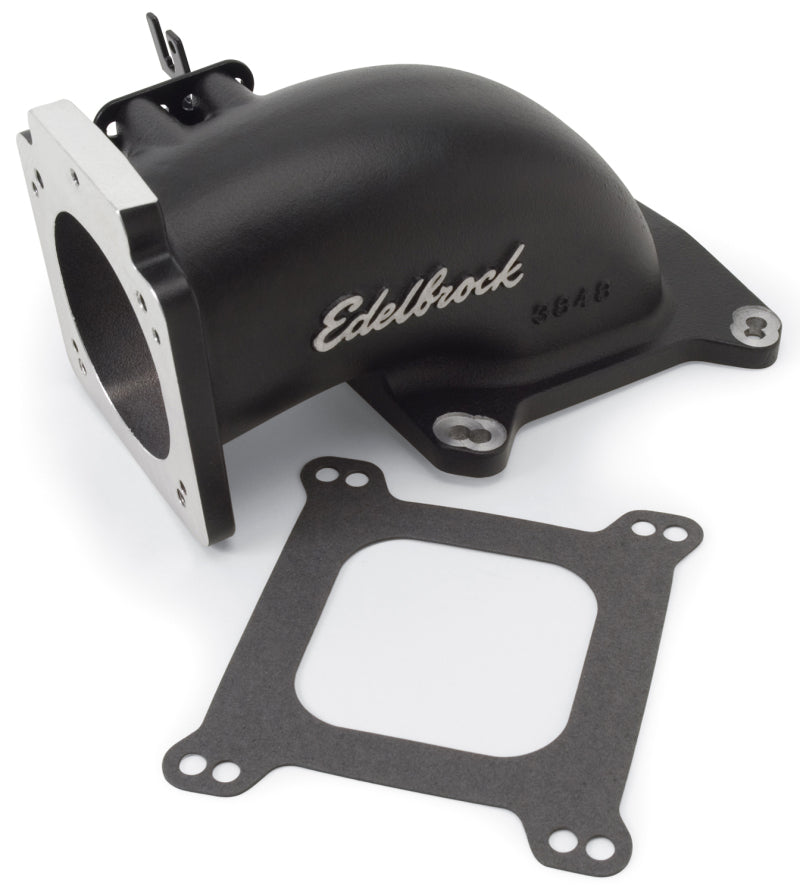 Load image into Gallery viewer, Edelbrock Low Profile Intake Elbow 90mm Throttle Body to Square-Bore Flange Black Finish
