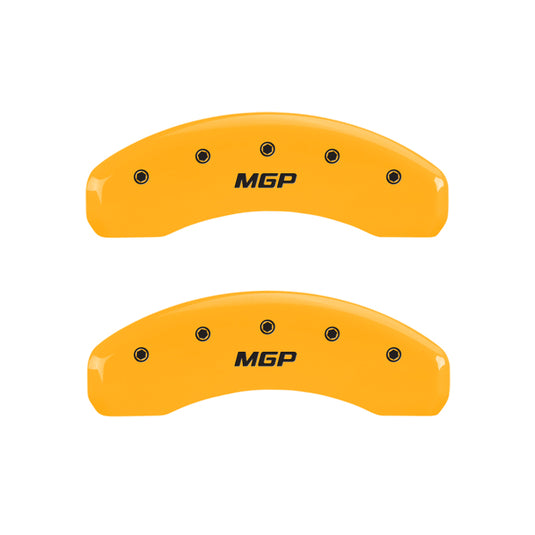 MGP 4 Caliper Covers Engraved Front & Rear Silverado Black finish silver ch