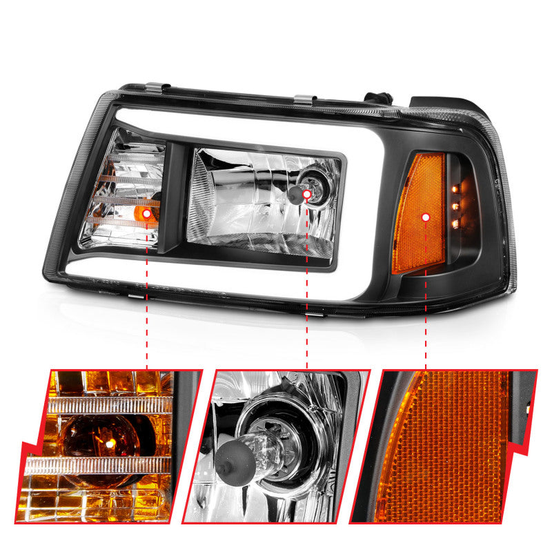 Load image into Gallery viewer, ANZO 2001-2011 Ford Ranger Crystal Headlights w/ Light Bar Black Housing
