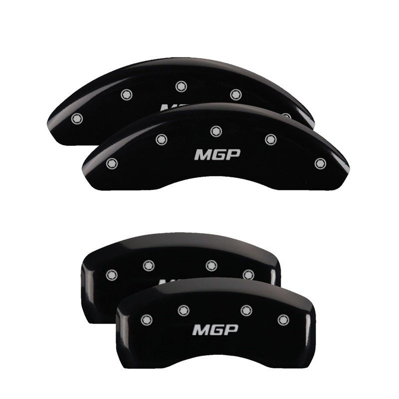 Load image into Gallery viewer, MGP 4 Caliper Covers Engraved Front &amp; Rear Denali Black finish silver ch
