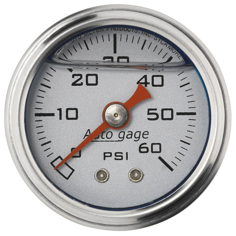 Load image into Gallery viewer, Autometer AutoGage 1.5in Liquid Filled Mechanical 0-60 PSI Fuel Pressure Gauge - Silver
