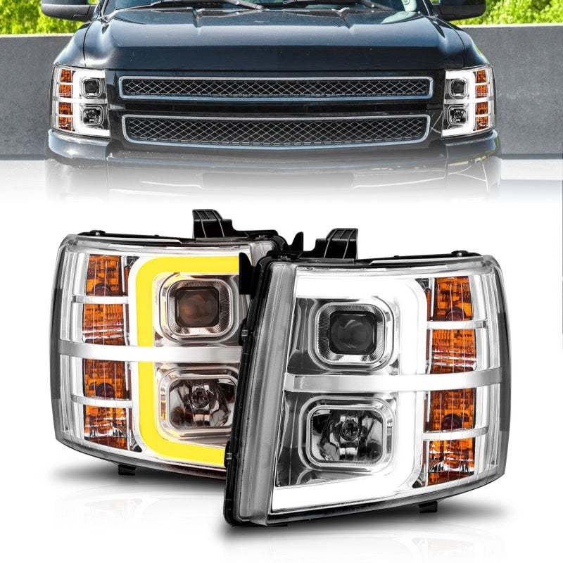 Load image into Gallery viewer, ANZO 2007-2013 Chevrolet Silverado 1500 Projector w/ Light Bar Chrome Housing w/ Sequential
