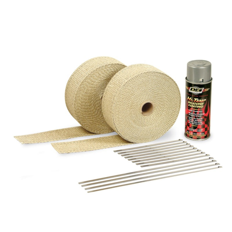 Load image into Gallery viewer, DEI Exhaust Wrap Kit - Tan Wrap &amp; Aluminum HT Silicone Coating (Aerosol)

