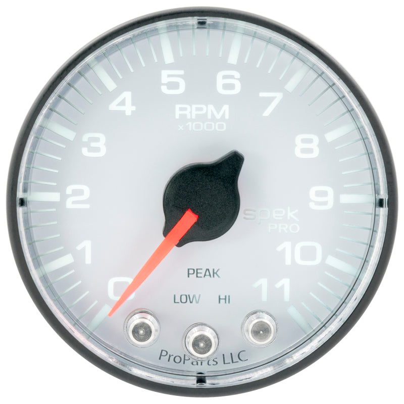 Load image into Gallery viewer, Autometer Spek-Pro Gauge Tach 2 1/16in 11K Rpm W/ Shift Light &amp; Peak Mem Wht/Blk
