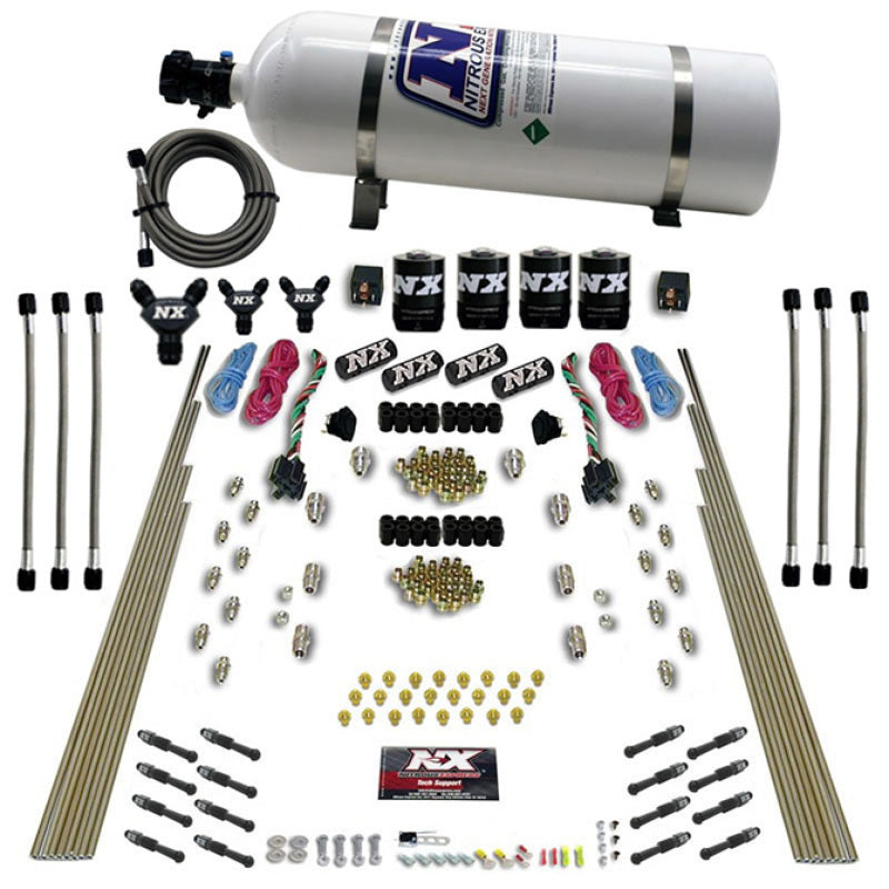 Load image into Gallery viewer, Nitrous Express 8 Cyl Dry Direct Port Dual Stage 4 Solenoids Nitrous Kit (200-600HP) w/15lb Bottle
