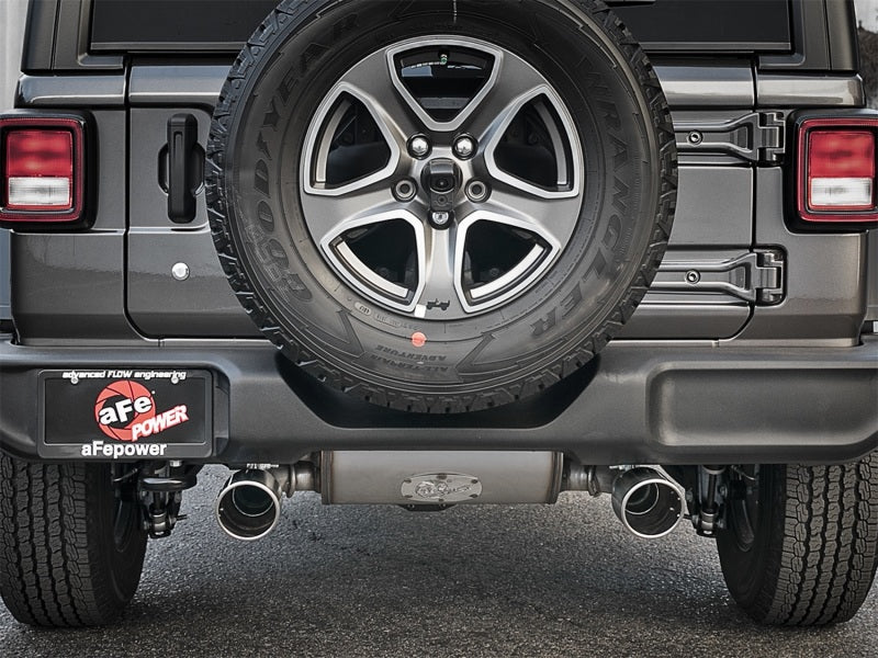 Load image into Gallery viewer, aFe Rebel Series 2.5in 409 SS Cat-Back Exhaust w/ Polished Tips 2018+ Jeep Wrangler (JL) V6 3.6L
