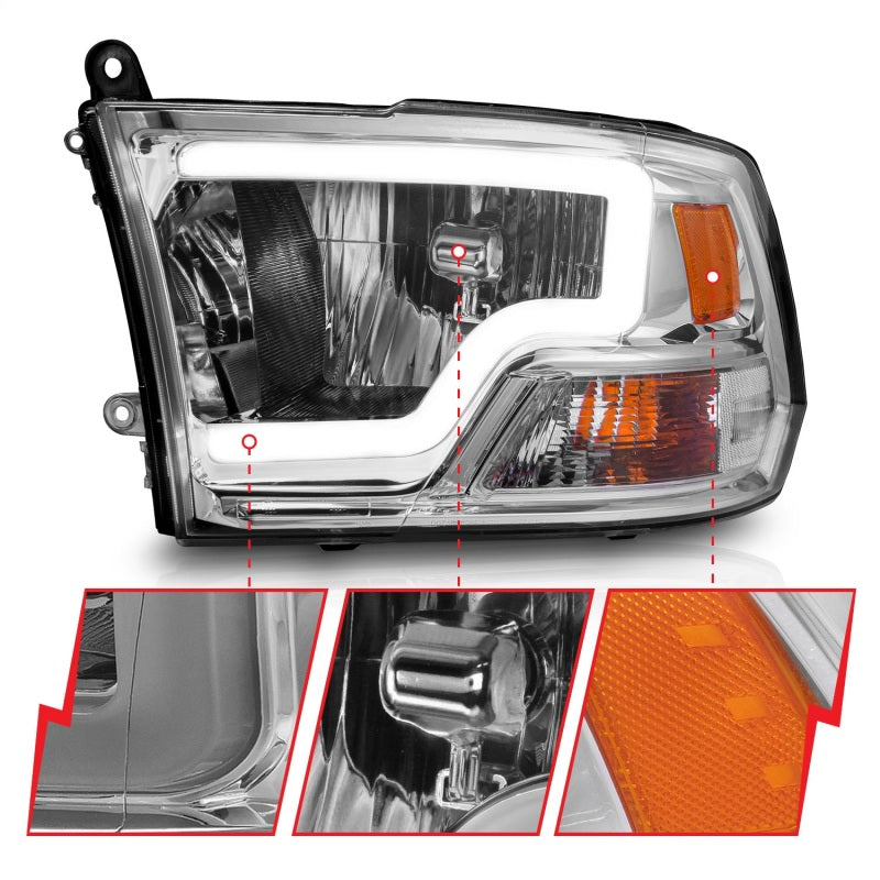 Load image into Gallery viewer, ANZO 2009-2018 Dodge Ram 1500/ 2500/ 3500 Crystal Headlights w/ Light Bar Chrome Housing
