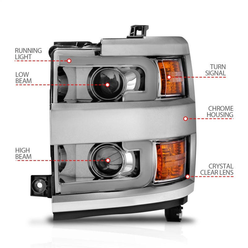 Load image into Gallery viewer, ANZO Projector Headlights 15-17 Chevrolet Silverado 2500HD / 3500HD Chrome w/ Chrome Rim
