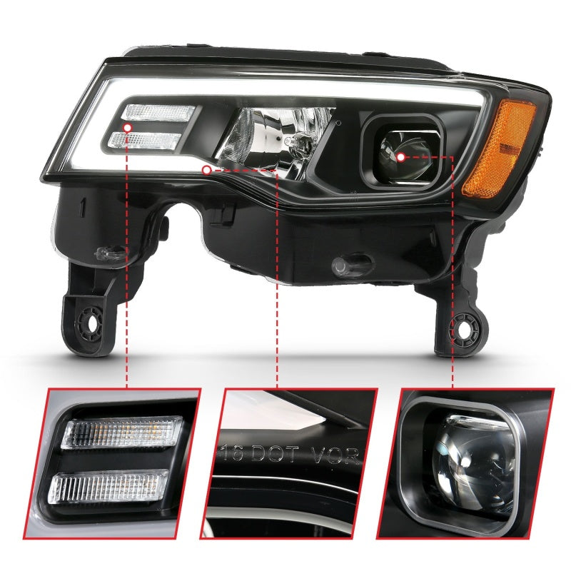Load image into Gallery viewer, ANZO 2017-2018 Jeep Grand Cherokee Projector Headlights w/ Plank Style Switchback - Chrome w/ Amber

