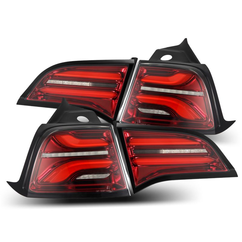 Load image into Gallery viewer, AlphaRex 17-22 Tesla Model 3 PRO-Series LED Tail Lights Red Smoke w/Seq Sig
