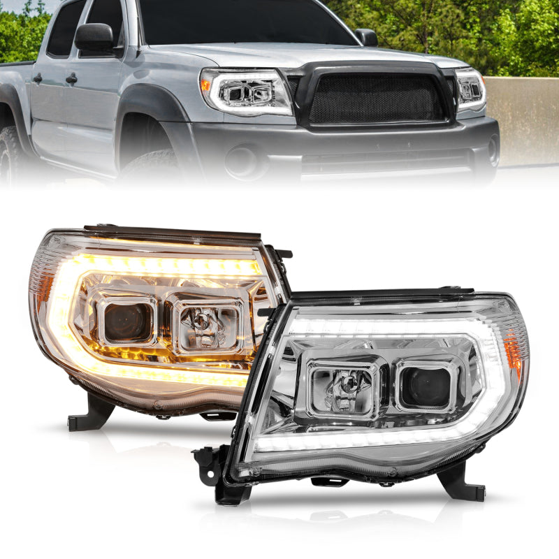 Load image into Gallery viewer, ANZO 05-11 Toyota Tacoma Projector Headlights w/Light Bar Switchback Chrome Housing
