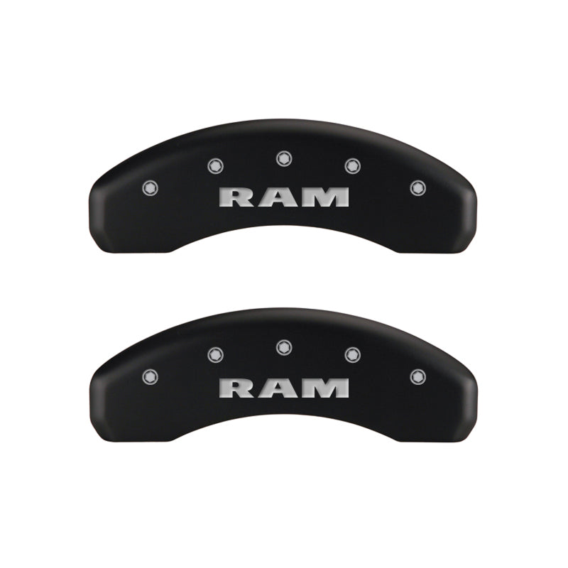 Load image into Gallery viewer, MGP 4 Caliper Covers Engraved Front &amp; Rear RAM Red finish silver ch

