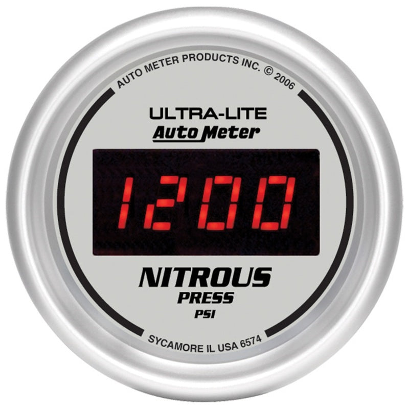Load image into Gallery viewer, Autometer Ultra-Lite 2-1/16in 1600 PSI Digital Nitrous Pressure Gauge - Silver
