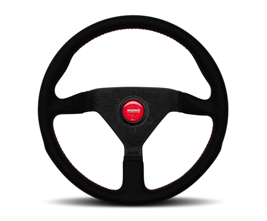 Momo Montecarlo Alcantara Steering Wheel 320 mm - Black/Red Stitch/Black Spokes