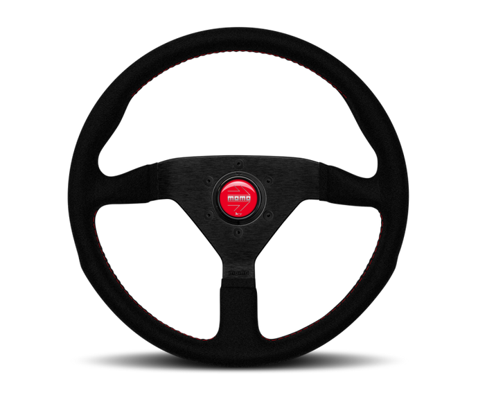 Momo Montecarlo Alcantara Steering Wheel 350 mm - Black/Red Stitch/Black Spokes