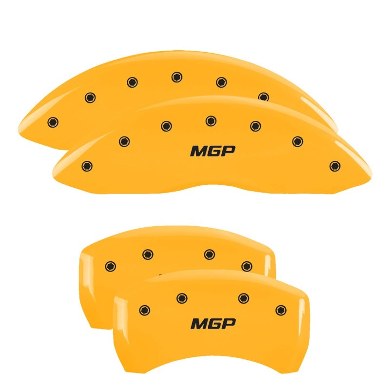 Load image into Gallery viewer, MGP Front set 2 Caliper Covers Engraved Front Oval logo/Ford Yellow finish black ch
