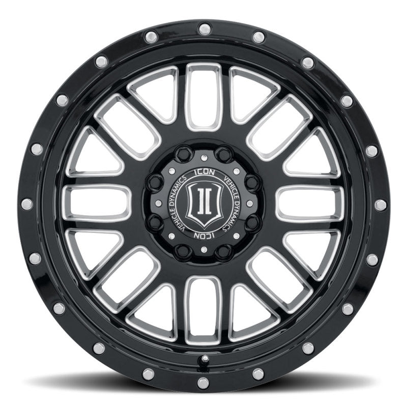 Load image into Gallery viewer, ICON Alpha 20x9 6x135 16mm Offset 5.625in BS Gloss Black Milled Spokes Wheel
