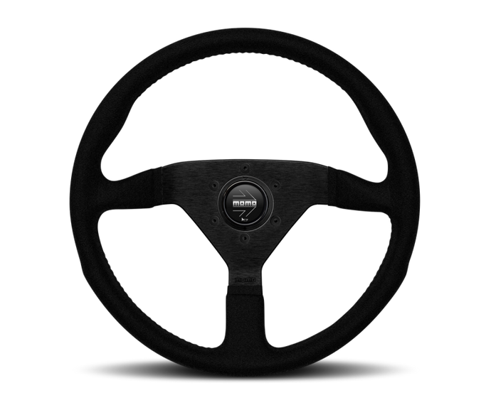 Momo Montecarlo Alcantara Steering Wheel 350 mm - Black/Black Stitch/Black Spokes