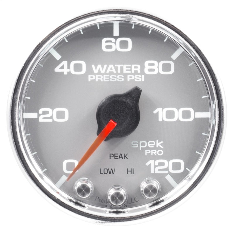 Load image into Gallery viewer, Autometer Spek-Pro Gauge Water Press 2 1/16in 120psi Stepper Motor W/Peak &amp; Warn Slvr/Chrm
