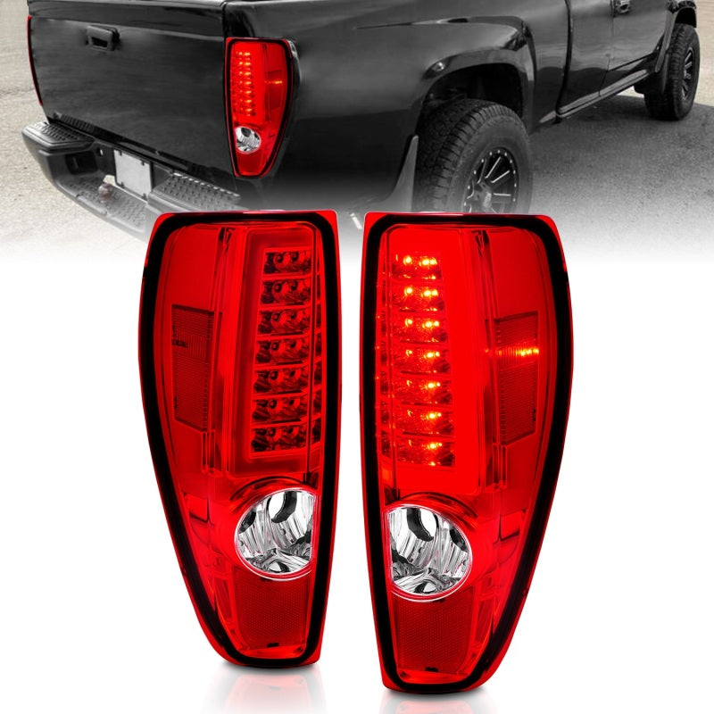 Load image into Gallery viewer, ANZO 2004-2012 Chevrolet Colorado/ GMC Canyon LED Tail Lights w/ Light Bar Chrome Housing Red/Clear
