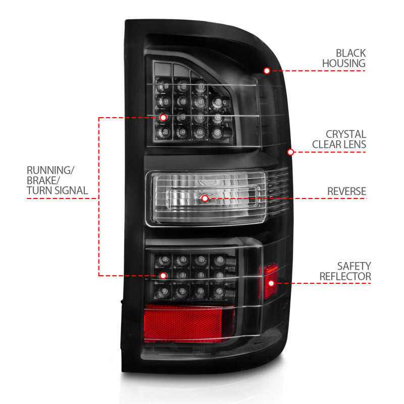 Load image into Gallery viewer, ANZO 2014-2018 GMC Sierra LED Tail Lights Black Housing Clear Lens
