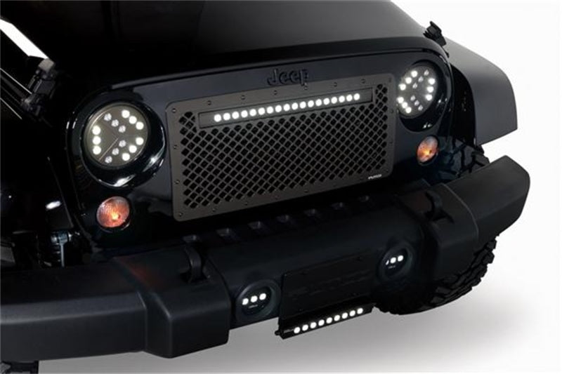 Load image into Gallery viewer, Putco 07-18 Jeep Wrangler Anodized Alum Lighted Boss Grille w/ 20in Luminix Light Bar (Cut to Fit)
