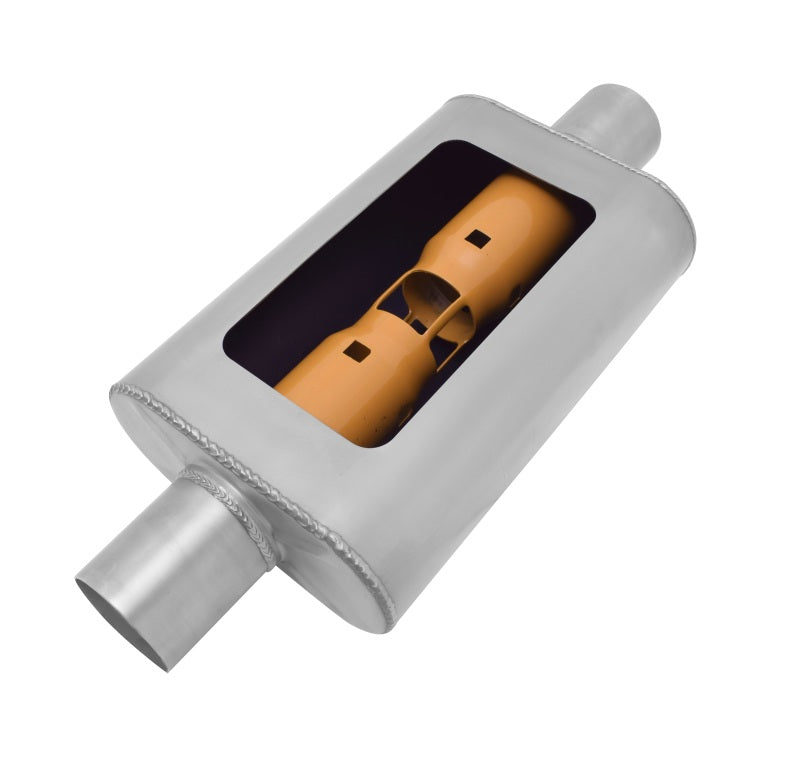 Load image into Gallery viewer, Gibson MWA Superflow Center/Center Oval Muffler - 4x9x14in/2.5in Inlet/2.5in Outlet - Stainless

