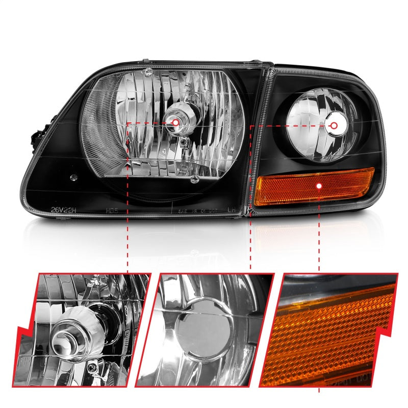 Load image into Gallery viewer, ANZO 1997-2003 Ford F150 Crystal Headlight Black w/ Parking Light
