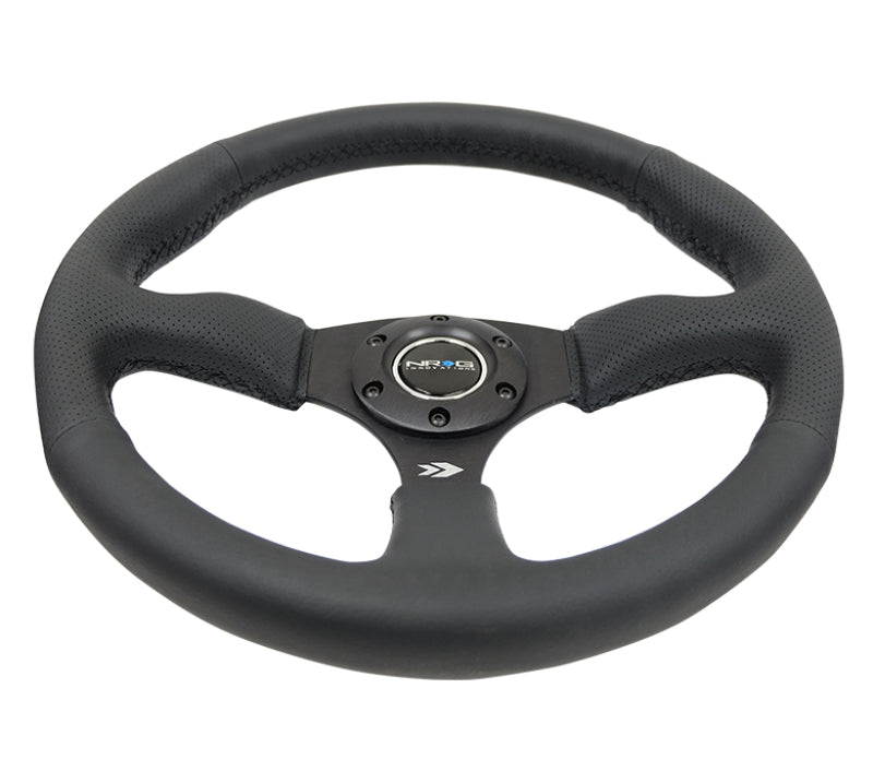Load image into Gallery viewer, NRG Reinforced Steering Wheel (350mm / 2.5in. Deep) Blk Leather Comfort Grip w/5mm Matte Blk Spokes

