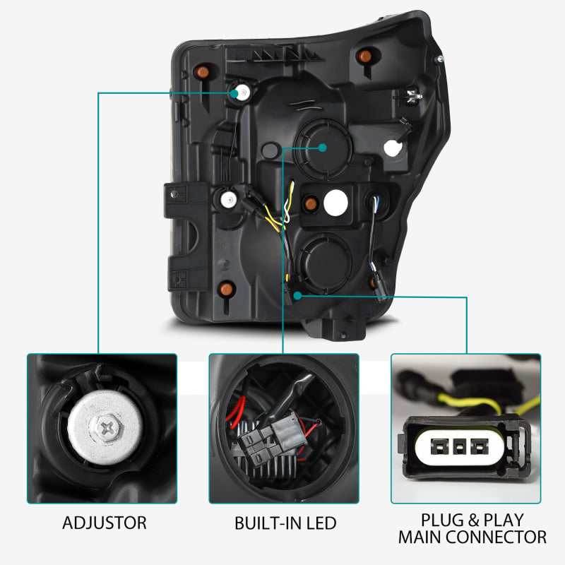 Load image into Gallery viewer, AlphaRex 11-16 Ford F-350 SD LUXX LED Proj Headlights Plank Style Alpha Blk w/Activ Light/Seq Signal
