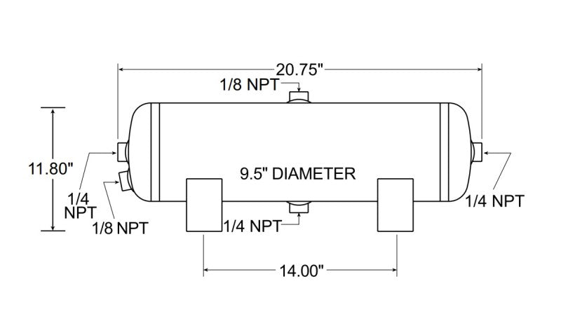 Load image into Gallery viewer, Firestone Air Tank 5 Gallon 9.5in. x 20.75in. (4) 1/4in. NPT Ports 150 PSI - Black (WR17609246)
