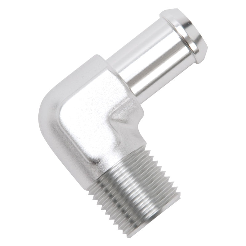 Load image into Gallery viewer, Edelbrock Hose End 90-Deg 1/2In NPT to 5/8In Barb Clear Anodize
