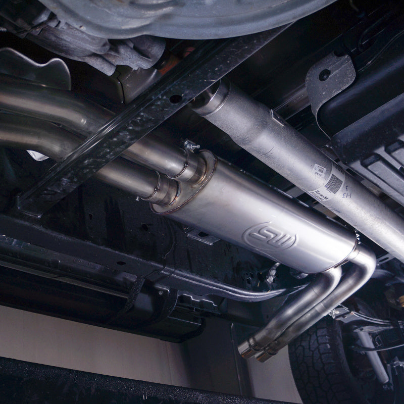 Load image into Gallery viewer, Stainless Works 2015-18 F-150 Exhaust X-Pipe Resonator Muffler Exits In Front Of Passenger Rear Tire

