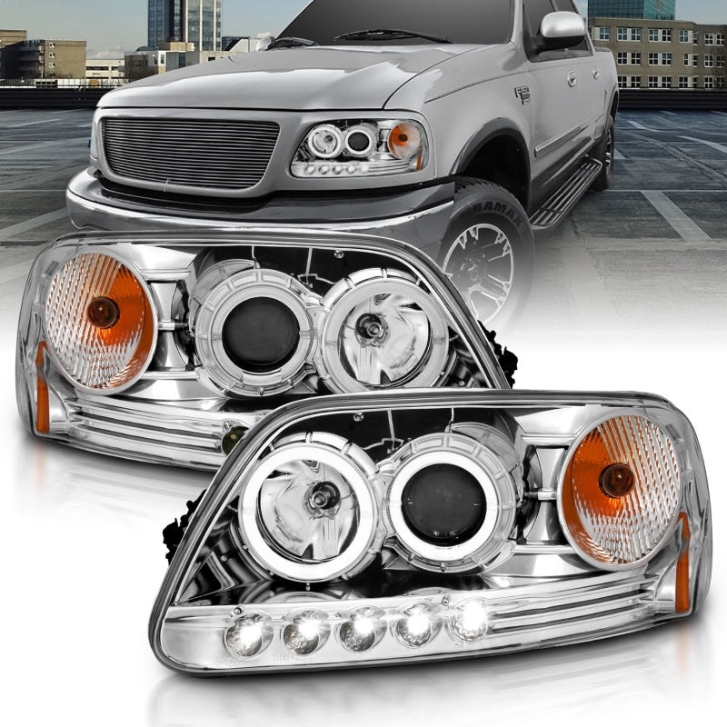 Load image into Gallery viewer, ANZO 1997.5-2003 Ford F-150 Projector Headlights w/ Halo and LED Chrome 1pc
