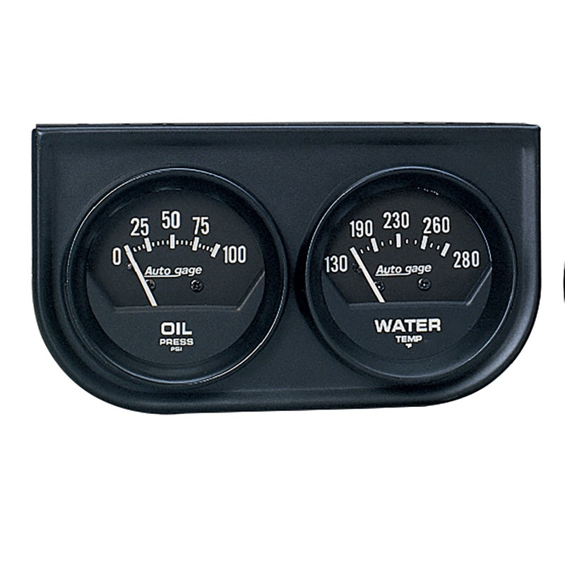 Load image into Gallery viewer, Autometer AutoGage Two-Gauge Console 52.4mm Mech 0-100 PSI Oil Press / 130-280 Deg Water Temp- Black
