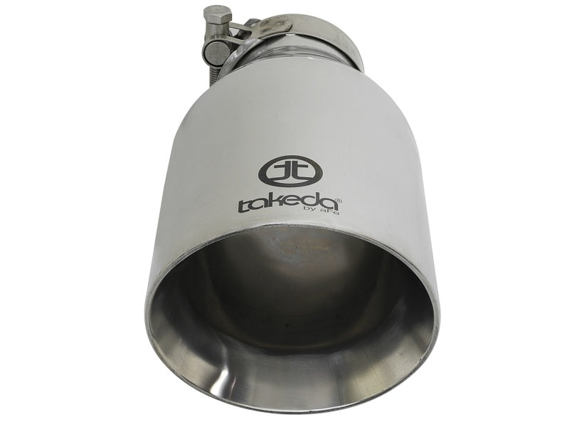 Load image into Gallery viewer, aFe Takeda 304 Stainless Steel Clamp-On Exhaust Tip 2.5in. Inlet / 4.5in. Outlet / 9in. L - Polished
