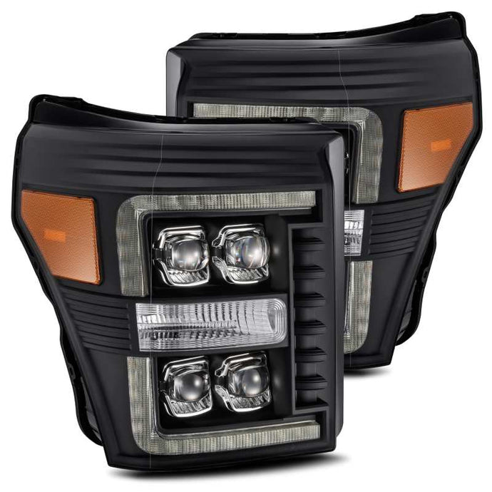 AlphaRex 11-16 Ford F-350 SD NOVA LED Projector Headlights Plank Style Blk w/Activ Light/Seq Signal