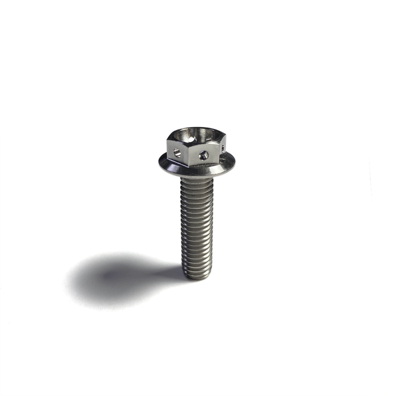 Load image into Gallery viewer, Ticon Industries Titanium Bolt Flanged M5x15x.8TP 8mm 6pt Head Drilled

