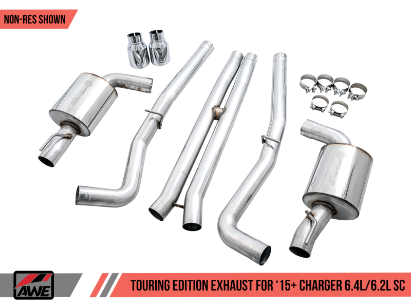 Load image into Gallery viewer, AWE Tuning 2015+ Dodge Charger 6.4L/6.2L SC Non-Resonated Touring Edition Exhaust - Silver Tips
