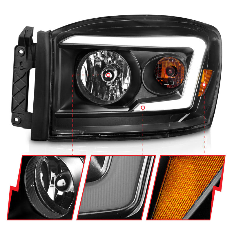 Load image into Gallery viewer, Anzo 06-09 Dodge RAM 1500/2500/3500 Headlights Black Housing/Clear Lens (w/ Light Bars)
