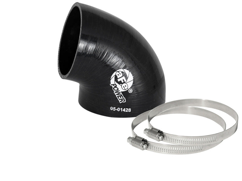 Load image into Gallery viewer, aFe Magnum FORCE CAI Univ. Silicone (3.5in to 3in ID / 75 Deg.) Elbow Reducing Coupler - Black
